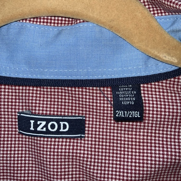 Men’s Izod Red & White micro-check print button-down shirt - Picture 4 of 4